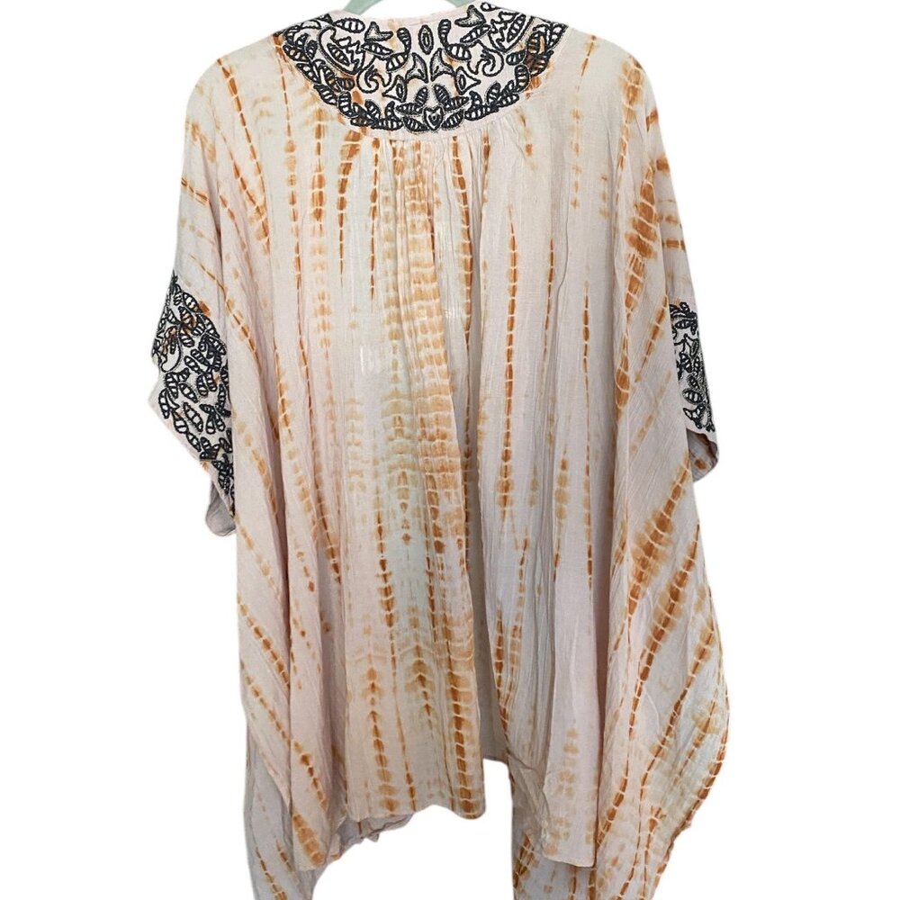 Free People Love Triangle Blush Rust Tie Dye Embroidered Kimono S